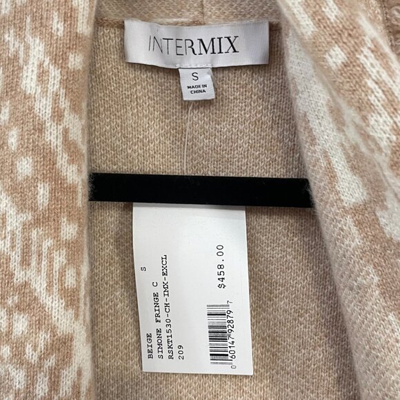 New Intermix Wool Cashmere Simone Ikat Fringe Trim Cardigan Beige Small $458 - Picture 4 of 6